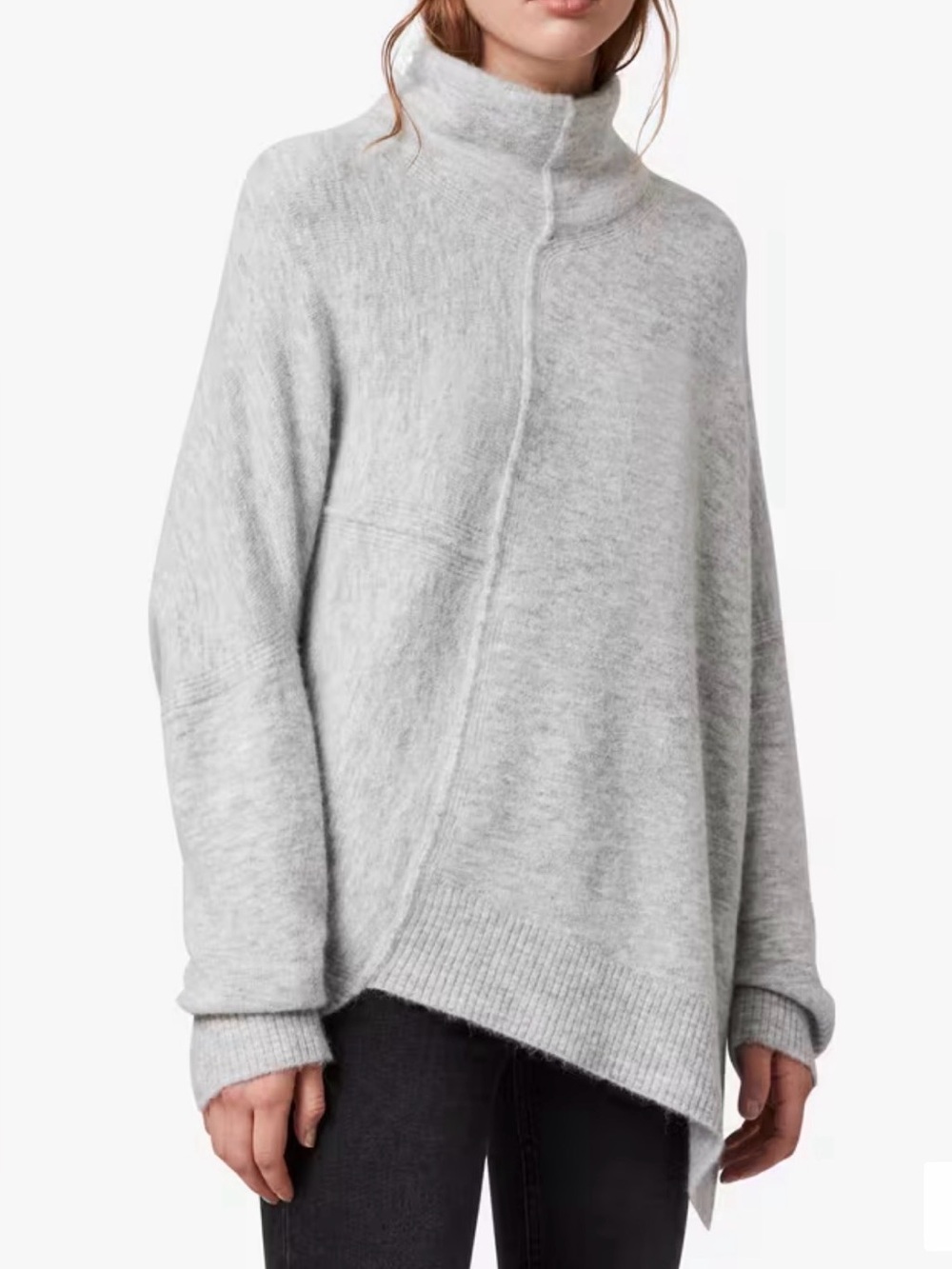 ALL SAINTS Lock Roll Neck Jumper Wool Yak Sweater Grey Marl Italian Yarn S
